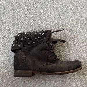 All-Saints Studded Grey Suede Ankle Boots